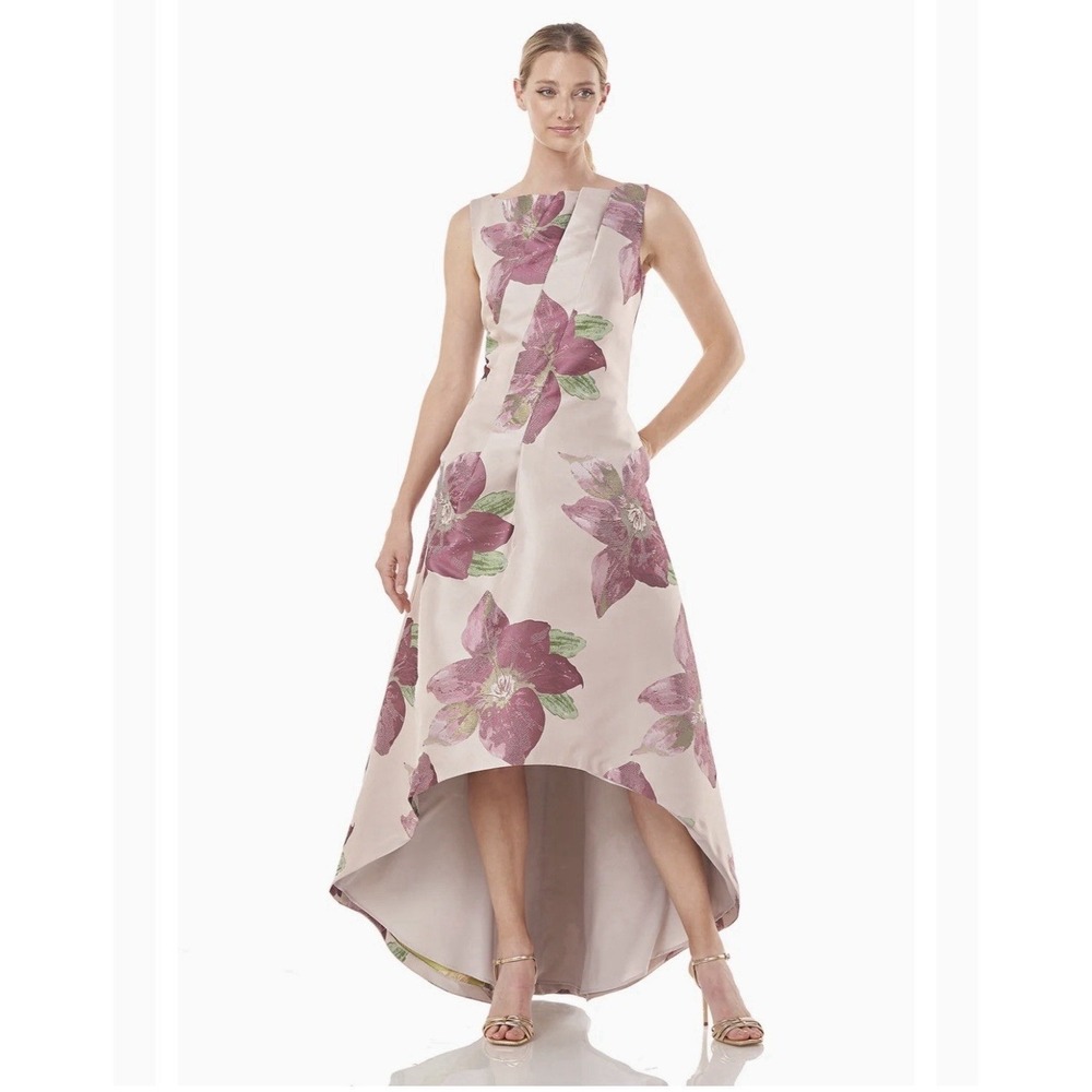 Kay Unger Palmer High Low Midi Gown Floral Purple‎ Pink Evening Dress Size 16